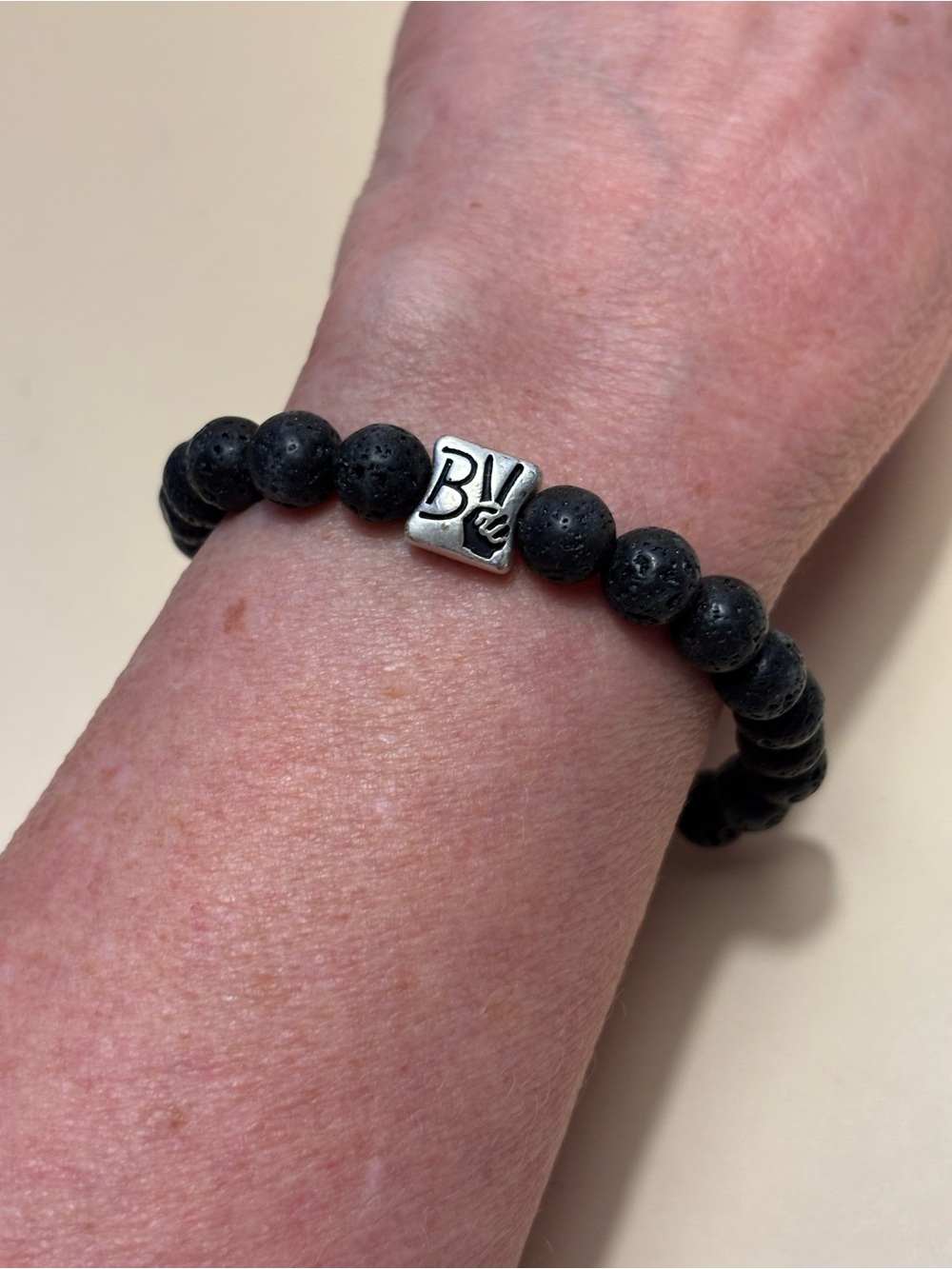 Black Lava Bead Bracelet with Silver Accent - Men’s Accessory
